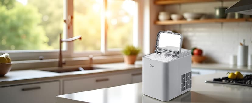 Midea MERI26B1AGY Countertop Bullet-Ice Maker, 8 Ice Bullets Ready in 6 Minutes, 26lbs/24H, Self-Cleaning Function with Ice Scoop and Basket for Home/Office/RV