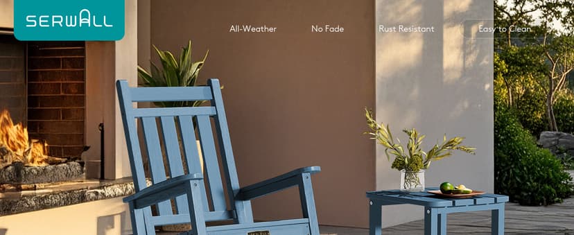 SERWALL Oversized Outdoor Rocking Chair Set of 2, HDPE Rocker for Adults, Patio Rocking Chairs for Porch, Blue