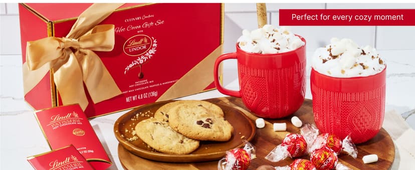 Hot Cocoa Gift Set, Made with Lindt Gourmet Hot Chocolate Mix, Includes 2 Hot Cocoa Mixes, 2 Hot Cocoa Mugs, Marshmallows and Lindt Chocolate Truffles