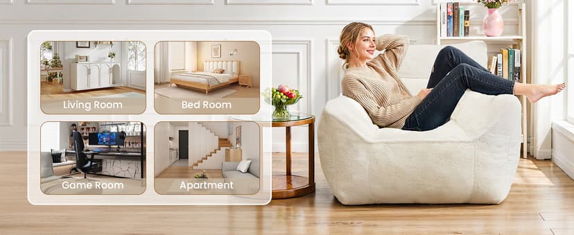 Cvortll Bean Bag Chair, Bean Bag Sofa, Faux Fur Bean Bag Chairs,with armrests and a Sturdy backrest, Suitable for Apartments, Living Rooms, bedrooms, Games, Reading (White)