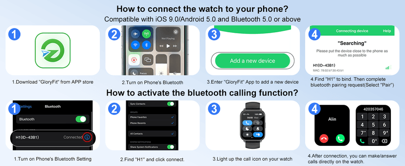RUIMEN Smart Watches for Women Men (Answer/Make Calls, 2 Bands Included), 1.8" Smartwatch for iOS/Android Phones, Fitness Tracker Heart Rate/Sleep Monitor Digital Watch Waterproof Milky White