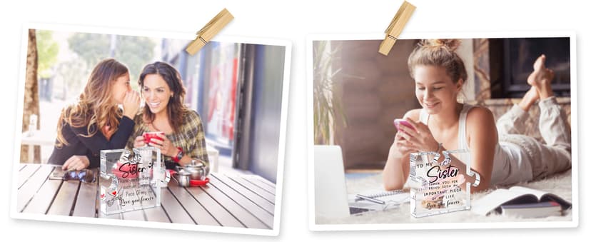 LukieJac Sister Gifts from Sister - Unique Sister Birthday Acrylic Puzzle-Shaped Plaque Desk Decorations Present for Sister Thanksgiving Christmas Wedding from Sister Brother