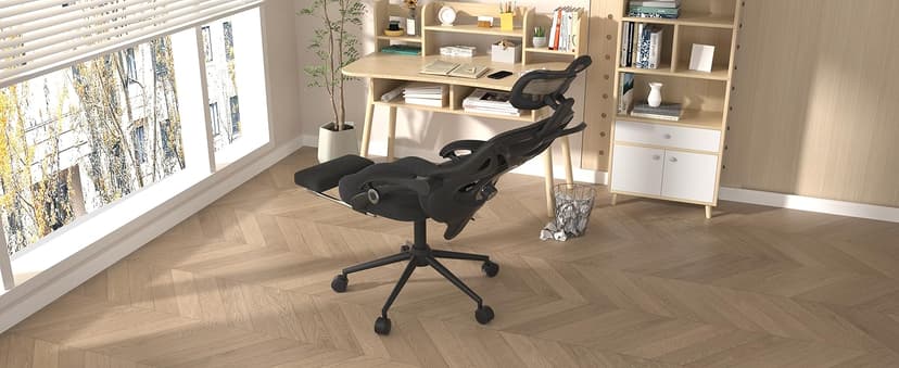 Ergonomic Office Chair with Footrest - Adjustable Lumbar Support & Headrest, 90-160° Reclining Mesh Back Computer Chair - Home Office/Gaming, 350lbs Capacity