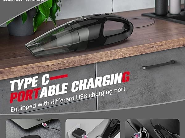 BSRCO Handheld Vacuum Cordless Rechargeable 3-in-1, Car Vacuum Portable Cordless with USB Charge, Handheld Vacuum with LED Light, HEPA Filter, 1.65LBs Lightweight Vacuum Cleaner for Dust, Pet Hair