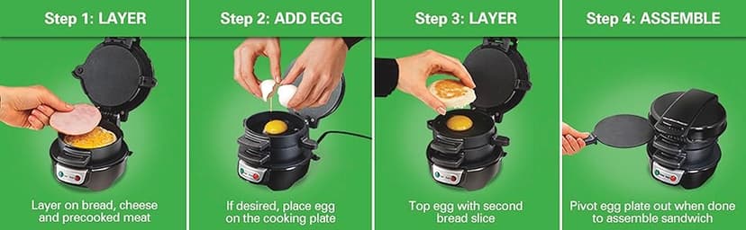Hamilton Beach Breakfast Sandwich Maker with Egg Cooker Ring, Customize Ingredients, Perfect for English Muffins, Croissants, Mini Waffles, Perfect White Elephant Gifts, Red (25476)