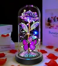 Christmas Rose Gifts for Women, Womens Gifts for Christmas Mom Sister Grandma Wife Her,Galaxy Crystal Light Up Rose Flower in A Glass Dome,Birthday Gifts for Women Butterfly Valentines Presents Purple
