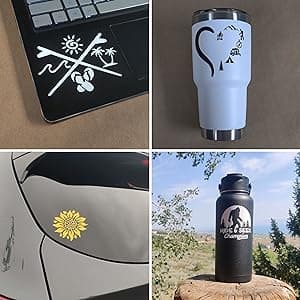 Bow Hunting Decal 4 Pack: Compound Bow, Tree Stand, Arrow Head, Hunting Scene Decals (Small ~3.5", White)