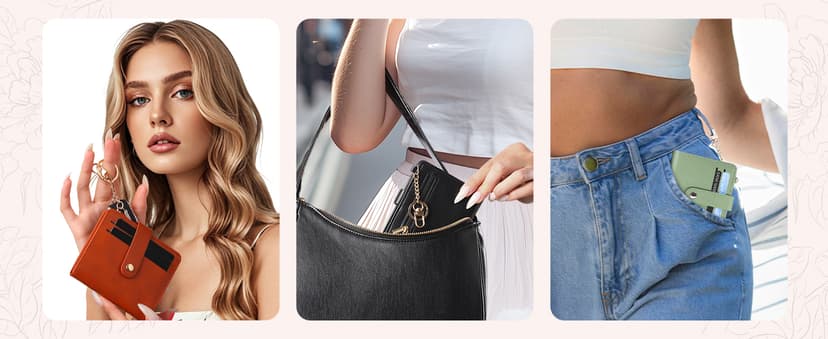 Airkit Small Wallets Woman RFID Blocking Leather Credit Card Holder - with ID Window - Card Wallets for Women - with Zipper Coin Purse - Keychain Wallet