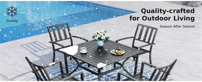 MFSTUDIO Outdoor Dining Set for 4, Patio Table and Chairs Set with Umbrella Hole, Metal Patio Furniture Set for Patio, Deck, Yard, Porch