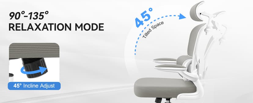 ALLGOD Ergonomic Office Chair, Mesh Desk Chair with Lumbar Support, High Back Home Office Chair with Adjustable Headrest and Flip-Up Arms, Comfortable Computer Chair, Thick Cushion, 300 LBS, LightGray