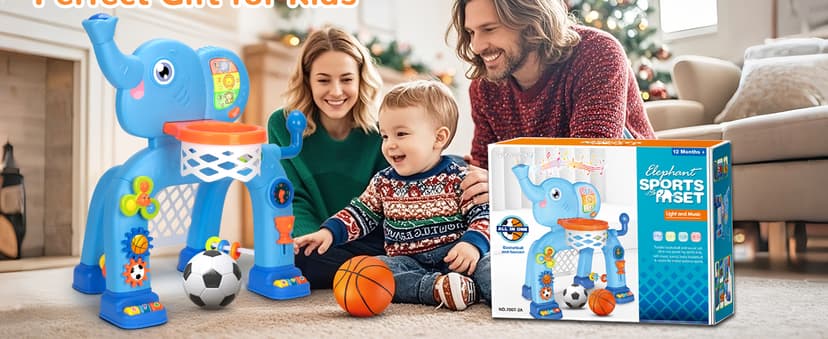 Toddler Basketball Hoop & Soccer Goal, Toys for 1 2 3 Year Old Boys Girls, Kids Sports Toy with Light Sound Music, Montessori Toys for Baby 12-18 Months, Christmas Birthday Gifts for Ages 1-3(Blue)
