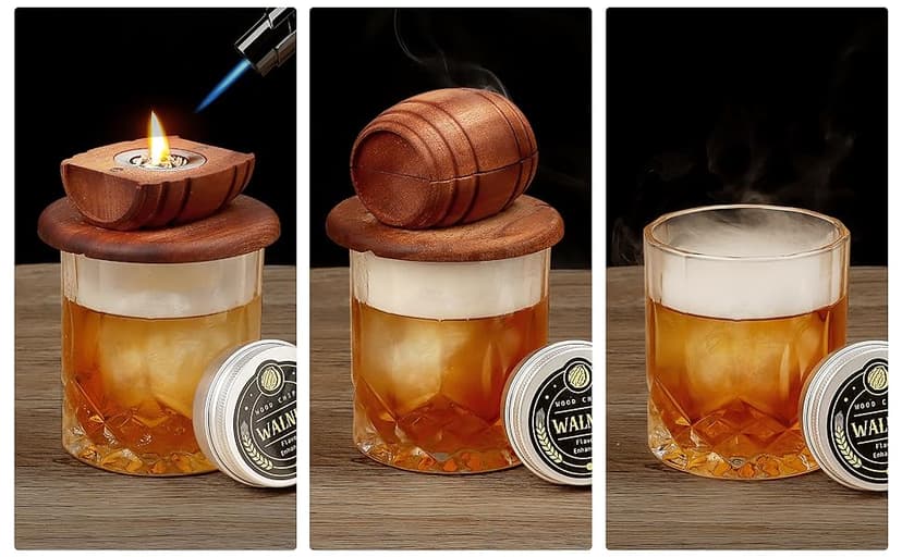 Whiskey Smoker Kit with Torch - 6 Flavors Wood Chips, 2 Glasses, 2 Ice Ball Molds - Cocktail Smoker Infuser Kit, Old Fashioned Drink Smoker Kit, Birthday Bourbon Whiskey Gifts for Men,Dad(NO Butane)