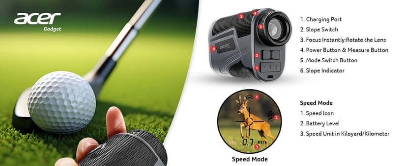 Acer Gadget Golf Rangefinder with Slope - 800/1200Yards Range Finder for Hunting, 6X Magnification with Flag Pole Locking Vibration, Rechargeable Battery with Magnet Stripe, Golf Accessories for Men