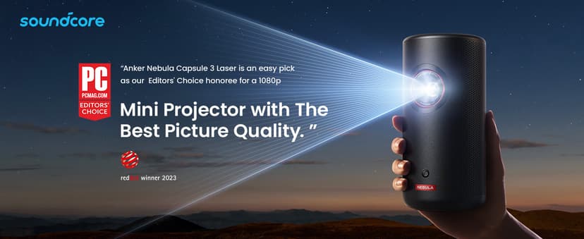 NEBULA Capsule 3 Laser Projector, Upgraded with Google TV and Official Netflix, Mini Smart TV Projector with Wi-Fi, Outdoor Portable Projector, Dolby Digital, 120-Inch Screen, 2.5H Built-In Battery