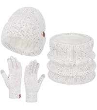 Womens Winter Warm Knit Beanie Hat Touchscreen Gloves Long Neck Scarf Set with Fleece Lined Skull Caps Gifts for Women