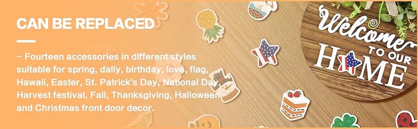 Interchangeable Seasonal Welcome Sign Front Door Decoration, Rustic Round Wood Wreaths Wall Hanging Outdoor, Farmhouse, Porch, for Spring Summer Fall All Seasons Holiday Halloween Christmas.