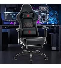 Gaming Chair,Computer Office Chair with Footrest,Massage Lumbar Support and Gel Pad,Ergonomic Reclining Leather Gamer Chair with Headrest,Adjustable Armrests and Spring Cushion Black Red