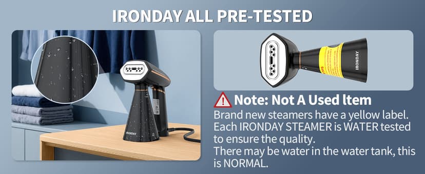 IRONDAY Steamer for Clothes, 1200W Portable Handheld Garment Steamer&Iron 2-in-1 with Fast Heat-up, Auto-Off, 350ml Water Tank, Powerful Foldable Handle Clothes Steamer Compact Size for Travel Home