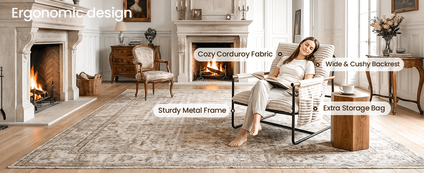 Comfy Accent Chair Cozy Reclining Sleeper Oversized Recliner Arm Chairs for Living Room Modern Lounge Armchair with Wood Armrests Sturdy Upholstered Single Sofa for Bedroom Home Office