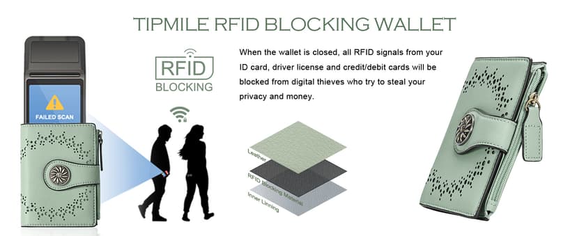 Tipmile Small Wallet for Women Bifold RFID Blocking Card Holder Leather Wallets with Zipper Coin Pocket