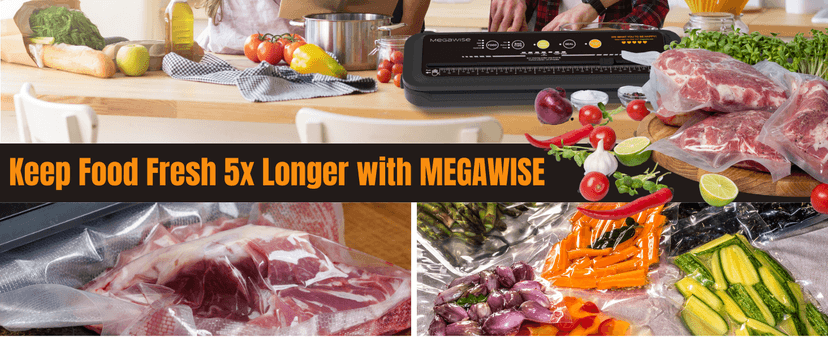 MEGAWISE 2025 Powerful Vacuum Sealer Machine | Compact Design | One-Touch Automatic | Seal in 10-20 Seconds | Dry, Moist, Wet, and Cold Modes | With 10 Vacuum Bags & Built-in Cutter (Grey)