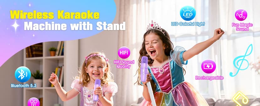 Stand Karaoke Machine for Kids, Christmas Singing Toys Gifts for 3 4 5 6 7 8 Year Old Girls Boys, Rechargeable Kid Microphone Bluetooth Speaker with 2 Mic for Girl Age 4-6 Toddler Birthday Party Toy B0G6LBYTJ2