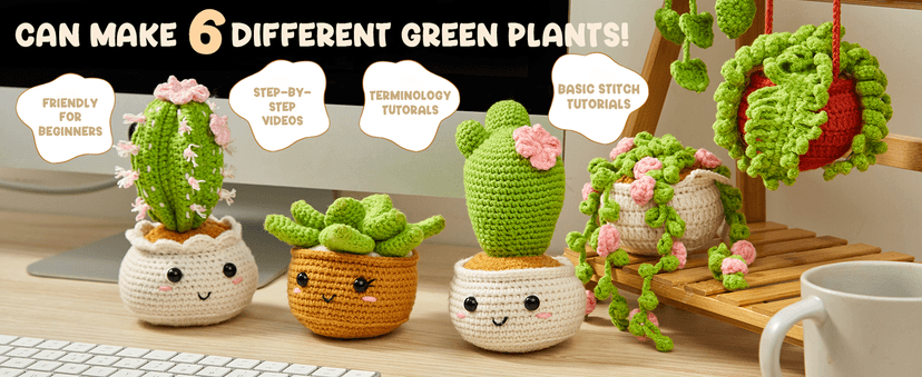 MAGIMUSE Crochet Kit for Beginners, Crochet Starter Kits, Amigurumi Craft Knitting Crocheting Kits with Step-by-Step Video Tutorials, 6 Pack Hanging Potted Plants Family(40%+ Yarn
