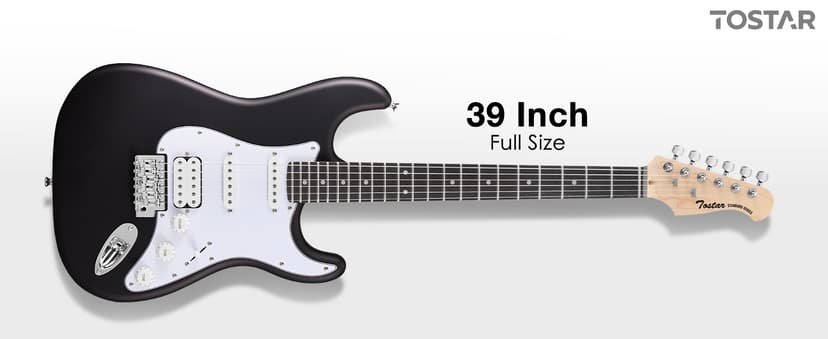 Tostar Beginner Electric Guitar, Solid Body, 39" Full Size Strat Style with HSS Pickups, 5-Way Switch, Tremolo Bridge, Maple Neck & Tectona Fretboard, Ideal for Beginners and Gifting, Black