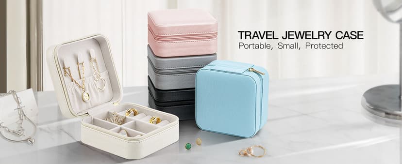 Vlando Travel Jewelry Case - Teacher Appreciation Gifts - Small Jewelry Travel Organizer Box Travel Essentials Christmas Gift for Women Girl - Pink
