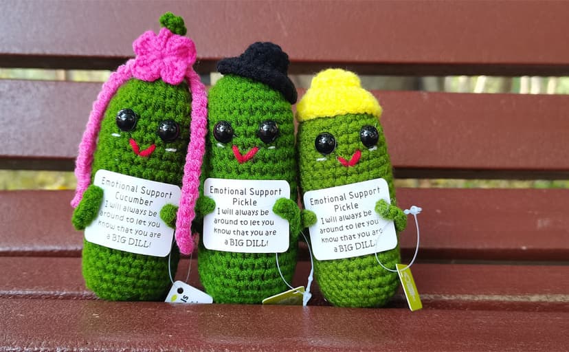 Funny Crochet Pickles 1 Pcs with Affirmations Cards for Inspirational Novelty Good Luck Gift and Party Decorations (KK-CKD04- REDCUM)