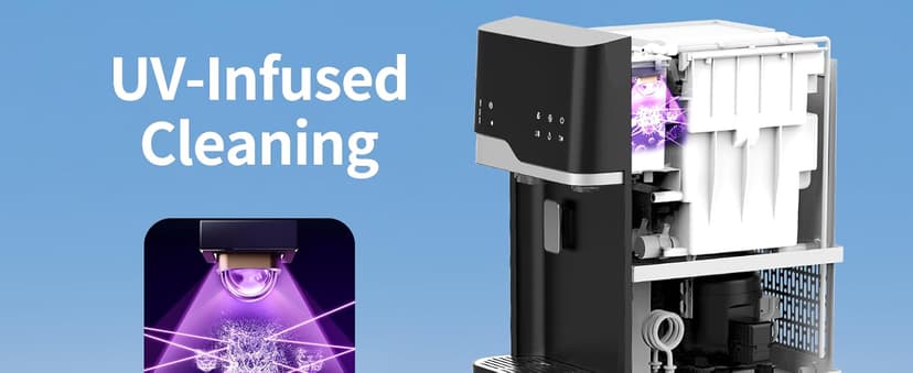 IKT Hot and Cold Water Cooler Built in Ice Maker Bottom Loading 5 Gallon, Bullet Ice 22lbs Per Day, LED Display, for Home or Office Black
