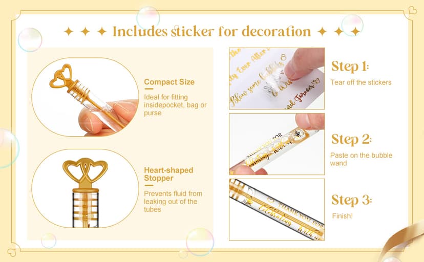 Shappy 100 Pcs Wedding Bubble Bulk Wedding Party Favors Bubble Wand for Guests Send Off with Stickers for Bridal Shower Anniversaries Celebration Goody Bag Stuffers Filler (Gold Heart)
