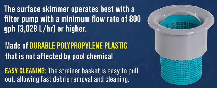 U.S. Pool Supply Pool Skimmer - Above Ground Pool Skimmer, Floating Pool Surface Skimmer, Pool Accessories - Clean Debris Basket, Wall Mount, Attaches to Inflatable Collars, Tubular and Metal Frames