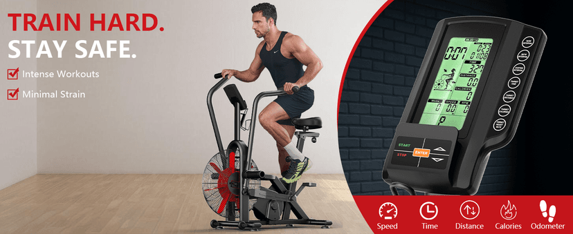 Air Bike, Wenoker Exercise Bike Air Resistance Stationary Bike for Home, Indoor Bike with Dual Action Handlebars, APP Connection Customizable Monitor