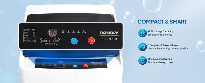 ROVSUN 17.8LBS Full Automatic Washing Machine and 1.5CuFt Portable Clothes Dryer Set, Compact Laundry Washer and Dryer Combo Set with Stainless Steel Inner Tub, for Apartment, Dorms, Home