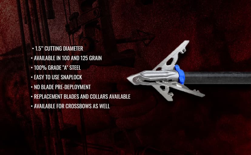 G5 Deadmeat V2 Expandable 3-Blade Broadheads | 3-Pack | 100/125 Grains | Razor Sharp 1.5" Cutting Diameter Mechanical Blades | Screw in | Compound & Recurve Compatible | 1 BMP Practice Tip Included