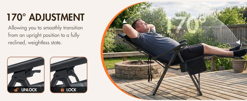 Portal Portable Zero Gravity Chair, Lounge Chair Outdoor Oversized Zero Gravity Chair Folding Lounge Chair with Adjustable Pillows and Cup Holder for Poolside Backyard and Lawn, Support 350lbs