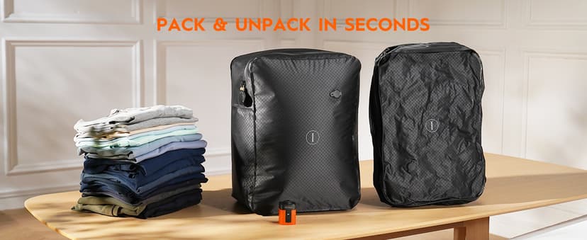 Vacuum Compression Bags with Wireless Pump – Space Saver Compression Bags for Luggage, No Checked Baggage, Triple Your Luggage Space, IP68, Reusable, Fits 20/24/28 Inch Suitcase (No Tracker)