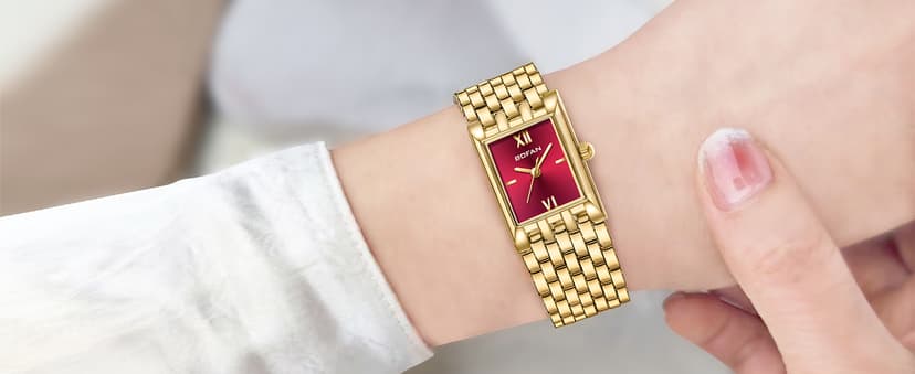 BOFAN Gold Watches for Women Luxury Ladies Quartz Wrist Watch with Stainless Steel Bracelet,Waterproof,Casual Fashion Square Dial.Band Adjustment Tool Included
