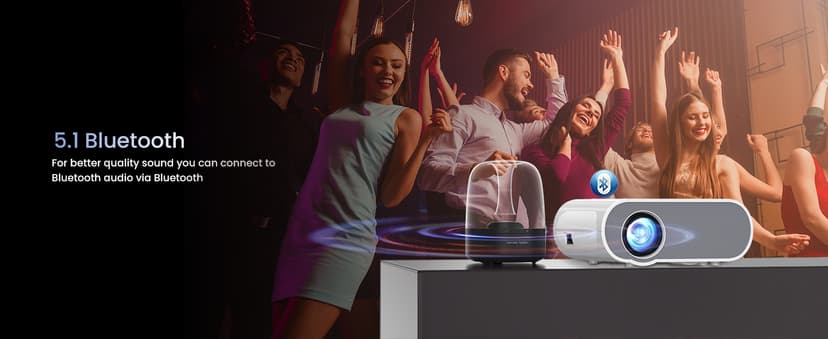 Projector, Native 1080P Full HD Bluetooth Projector with Speaker, Outdoor Portable Movie Mini Projector Compatible with Laptop, Smartphone, TV Stick, Xbox, PS5