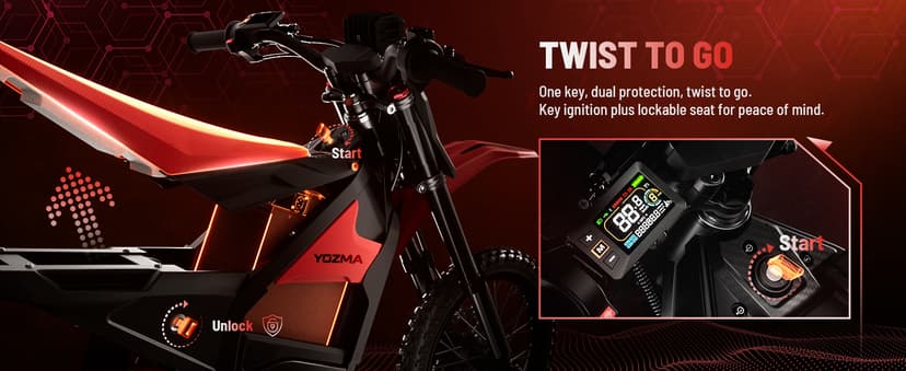 Yozma IN10 Electric Mini Dirt Bike for Teens & Adults, 14"/12" Fat Tire 2600W Electric-Motorcycle with 48V 23AH Battery Ebike 40MPH Hydraulic Brakes Mountain Off-Road EBike, Fit Age 13+