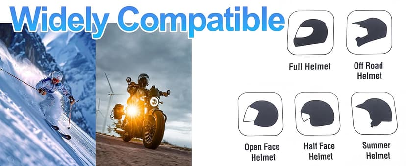 Motorcycle Helmet Bluetooth Headset - Skiing Earphone Waterproof Helmet Headset with Noise Cancellation Ultra-Thin Wireless Headphones Works with All Helmets