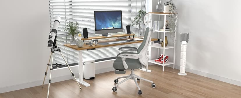 Ergonomic Office Chair with Footrest - Adjustable Lumbar Support & Headrest, 90-160° Reclining Mesh Back Computer Chair - Home Office/Gaming, 350lbs Capacity