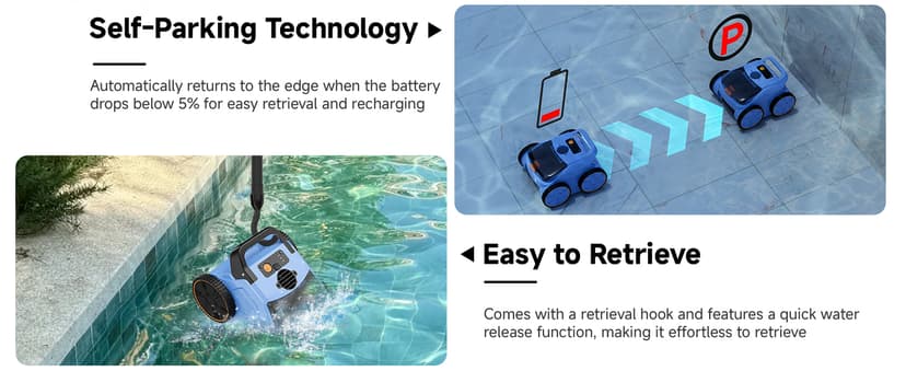 Pool Vacuum for Above Ground Pool, Lasts Up to 180 Mins, Self-Parking, LED Indicator, Wall Climbing Above Ground Pool Vacuum for Inground Pools, Robotic Pool Cleaner for Pools up to 2000 Sq.ft