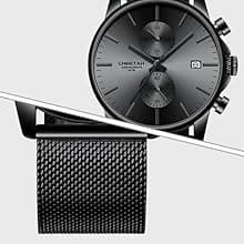 GOLDEN HOUR Mens Watch Fashion Sleek Minimalist Quartz Analog Mesh Stainless Steel Waterproof Chronograph Watches for Men with Auto Date