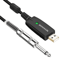 HOSONGIN USB Guitar Cable - USB Interface Male to 6.35mm 1/4" TS Mono Electric Guitar Converter Cable (10 Ft, Black)