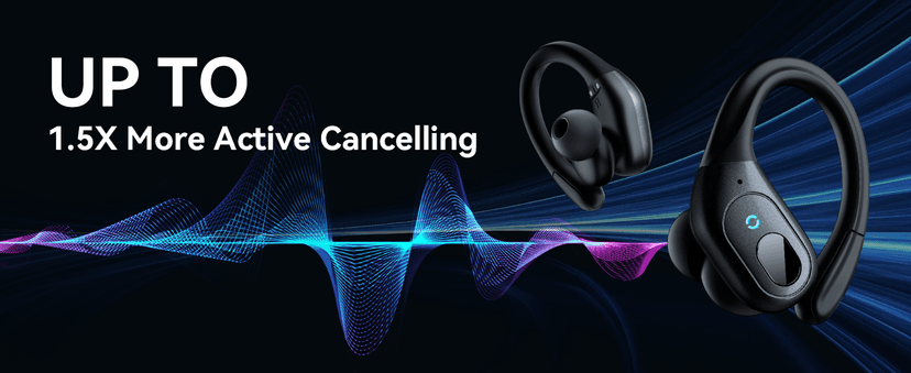 occiam Active Noise Cancelling Earbuds Wireless Bluetooth Headphones Ear Buds 90Hrs Playback Stereo Bass Earphones with Mic Over-Ear Hooks IPX7 Waterproof Headset for Work Sports Running Gym Black