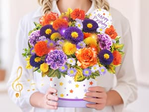 Birthday Cards with MUSIC & LIGHTS, Pop Up Happy Birthday Card, Sunflower & Butterfly, 10 Inch Life Sized Forever Flower Bouquet Gifts for Women Mom Grandma