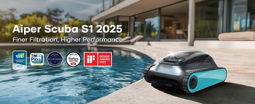 (2025 Upgrade) Aiper Scuba S1 Robotic Pool Cleaner, Wall & Waterline Cleaning, Double Filtration, Extended 180-Min Battery Life, Smart Navigation, App Support, OTA Upgrade