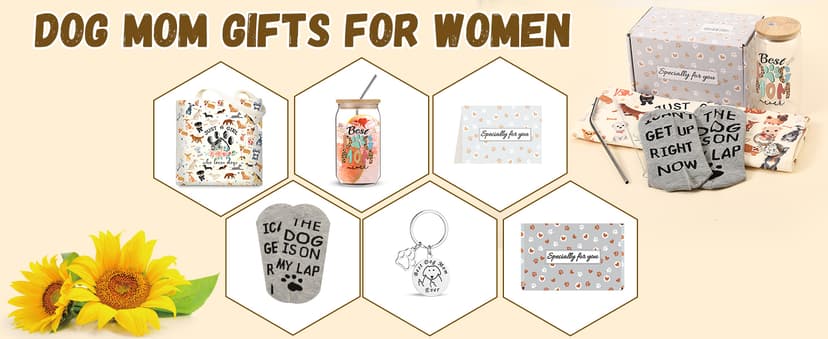 Dog Mom Gifts for Women, 16OZ Glass Cup Unique Christmas Gifts Idea Box set with Socks for Dog Lovers, Dog Mom Birthday Mothers Day Gifts Basket